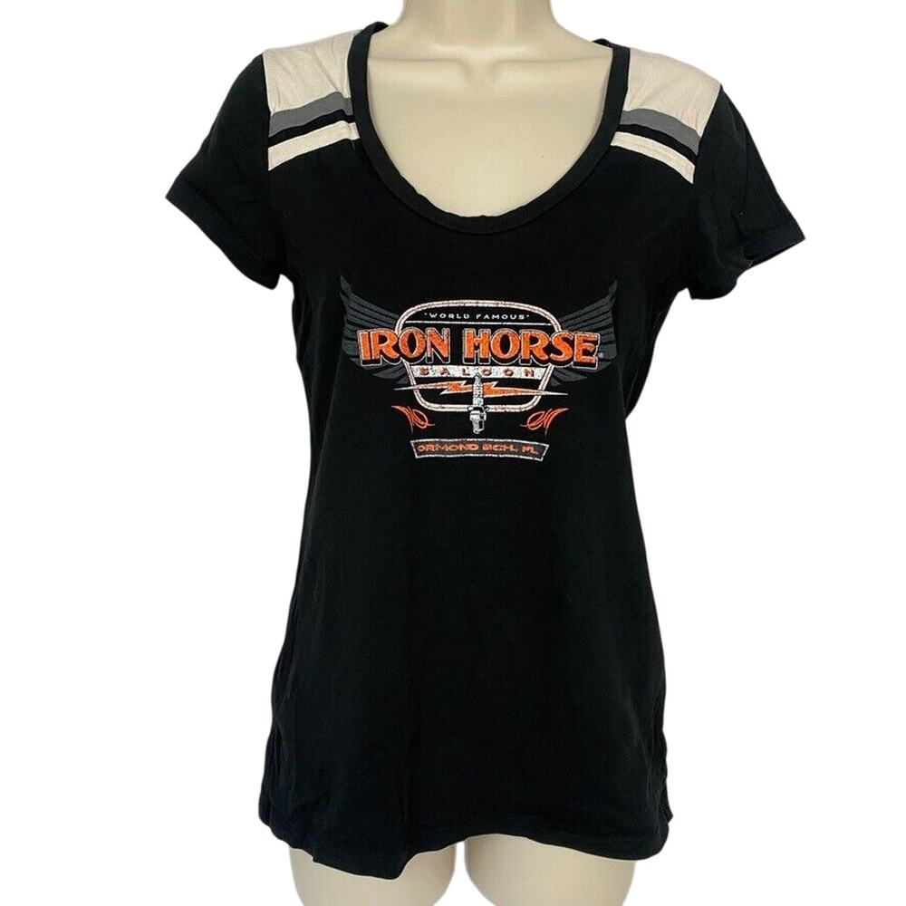 Vintage‎ Iron Horse Saloon Top Womens Medium Biker Ormond Beach Florida Baby Tee